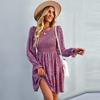 Women's Round Neck Floral Dress with Long Sleeves and Versatile A-line Dress