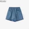 Летние женские шорты мини с эластичной талией, оборками и однотонной расцветкой для повседневной носки