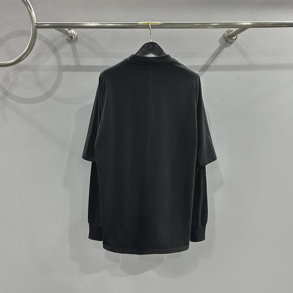 SUBHUMAN Мужская футболка весна/лето 2024 из двух частей, трикотажная, двухслойная, однотонная, свободная, с длинным рукавом