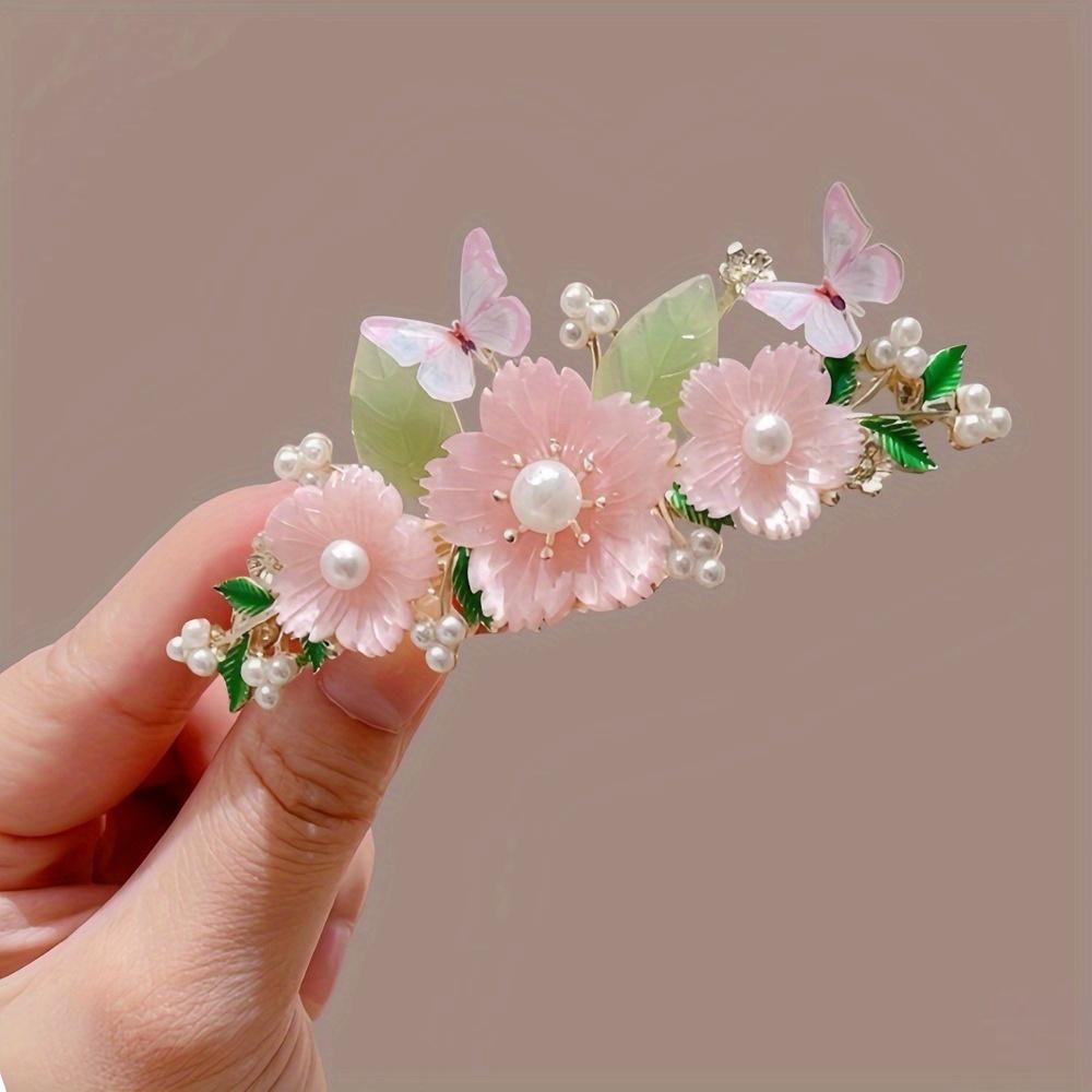 Элегантная традиционная китайская заколка для волос с цветочным узором и бабочками - Подходит для возраста 14 лет и старше