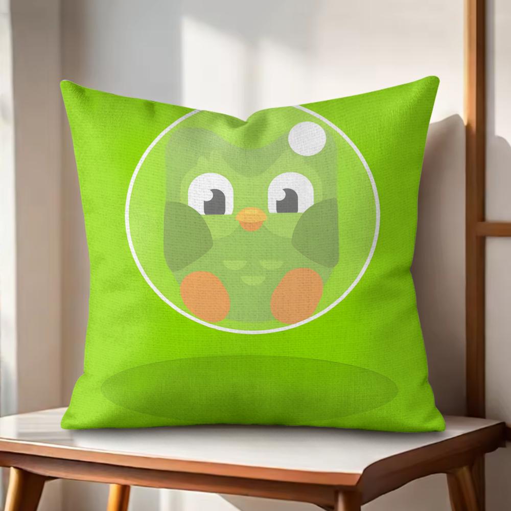 DDuolingo Owl DDuo Cushion Cover Natural Linen Organic Fabric DoubleSided Printing Couch Pillow Covers Home Decor