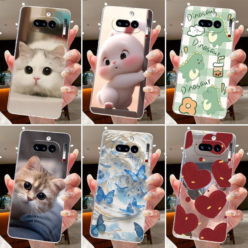 Гелевый чехол для Nothing Phone 4A Capa Coque Прозрачный силиконовый мягкий ТПУ задняя крышка Милый кот Кролик Сердце Защитный чехол Fundas