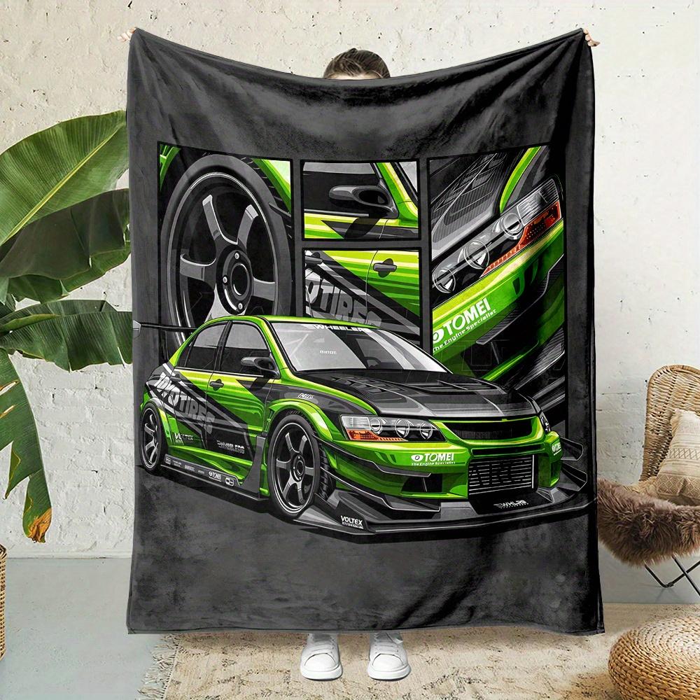 Racing Green Sports Car Blanket Reversible Flannel for Speed Comfort Auto Lover Gifts Sleek Garage Decor