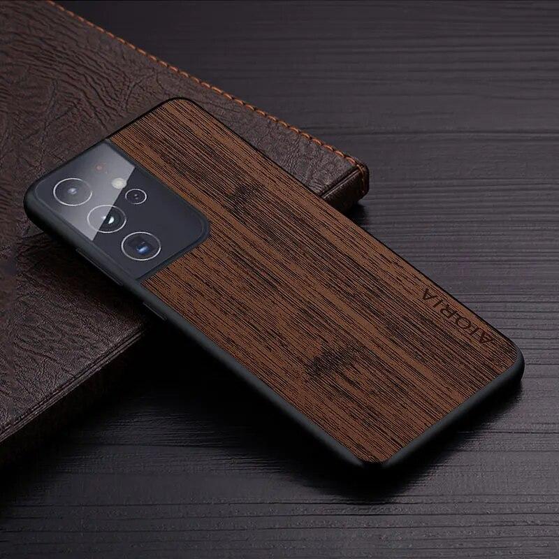 Чехол для Samsung Galaxy S21 Ultra Plus FE, чехол из бамбукового дерева, кожаный чехол, Роскошный чехол для Samsung S21 Ultra, чехол-капа