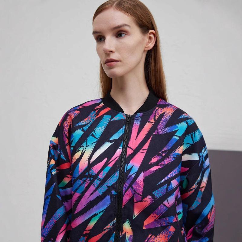 YYFS Женская мода повседневная с принтом цветных блоков осень-зима с длинным рукавом и круглым вырезом куртки и пальто