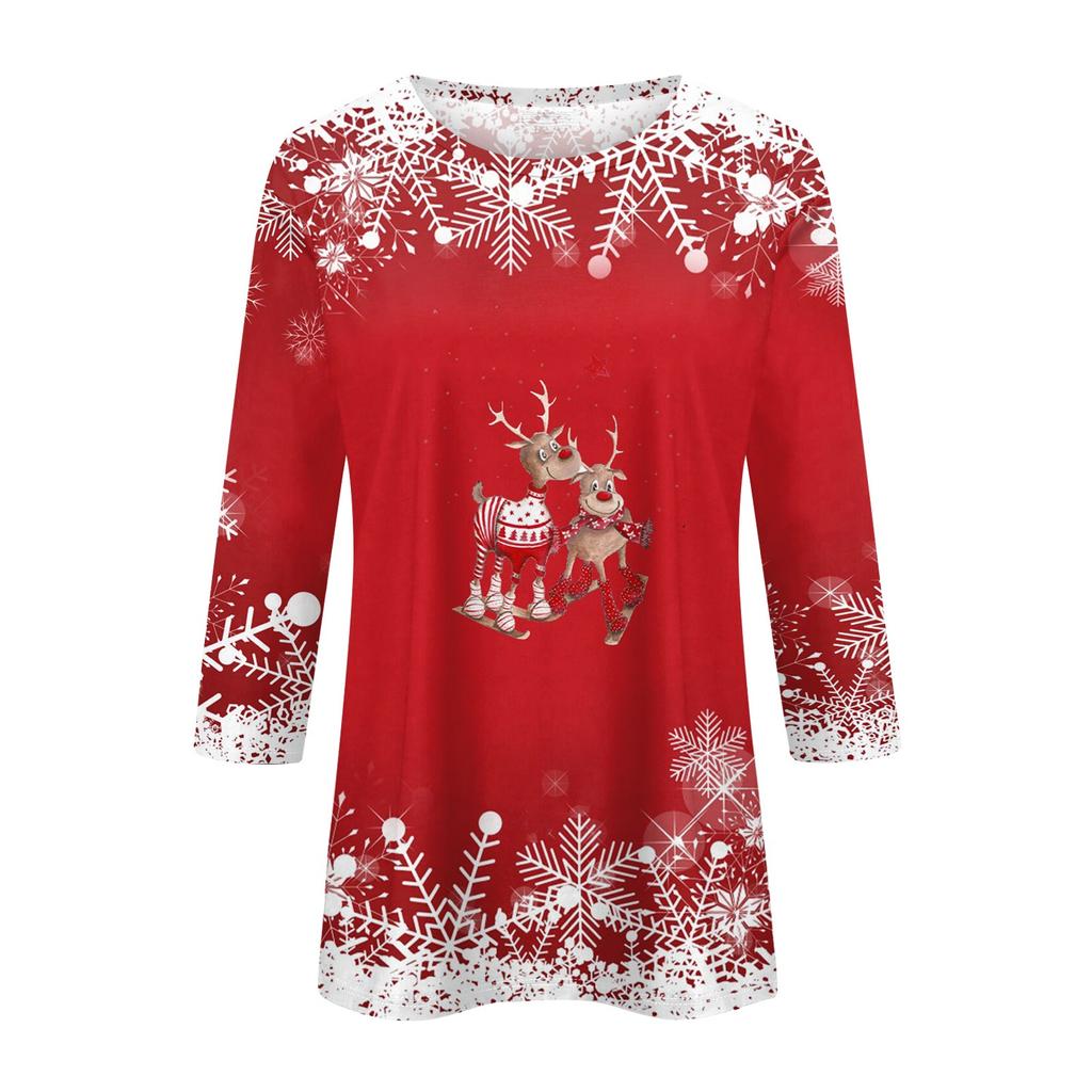 Рубашки с рукавом 3/4 для женщин, футболки с принтом, блузки, повседневные, больших размеров, базовые топы, пуловеры