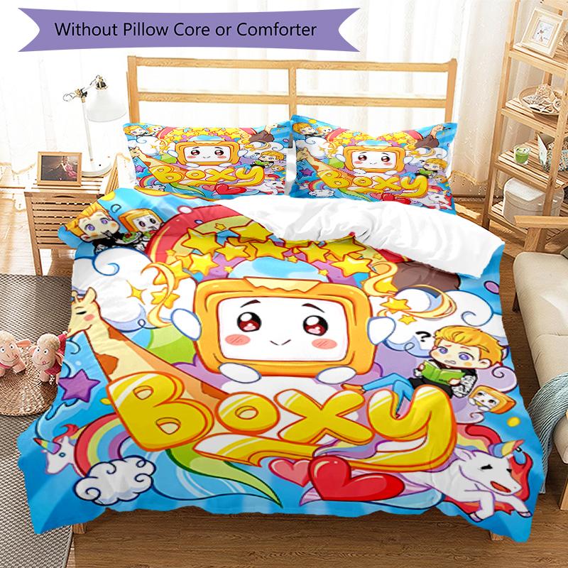 3pcs Lankybox Foxy and Rocky2 pattern bedding set duvet cover set includes duvet cover &pillowcases, perfect all season bedroom decoration & gift