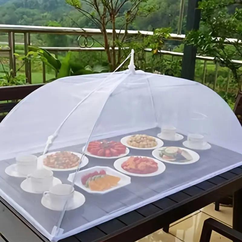 Large Pop-Up White Mesh Food Cover Tent - Foldable, Washable, Transparent Mesh, Ideal for Outdoor Picnics, BBQs, & Parties, Protects from Insects