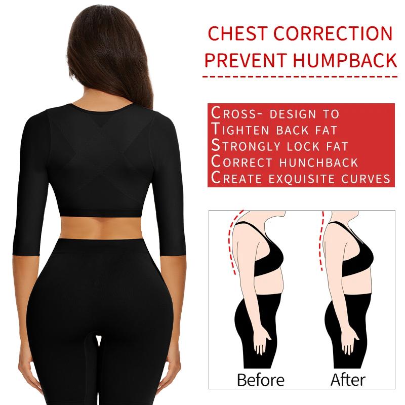 Breast Support Push Up Tops Upper Arm Shapers Compression Half Sleeves Women Arm Shapewear Humpback Posture Corrector Shoulder