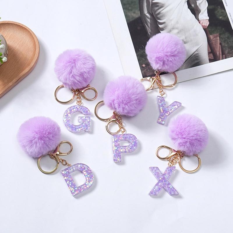 Милый фиолетовый шарик для волос 26 букв от A до Z брелок из смолы 26 инициалов кошелек подвеска брелок рюкзак подвески сумка Декор аксессуары