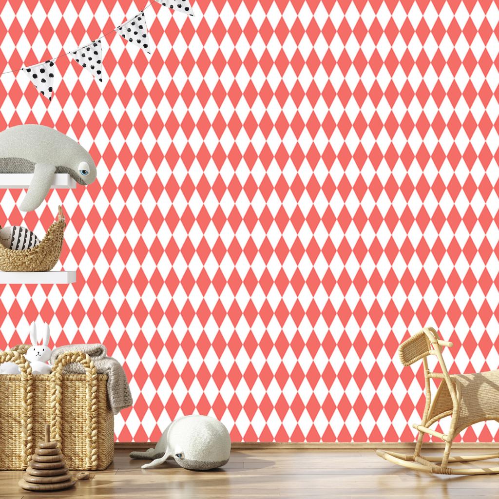 Harlequin Diamonds Wallpaper Coral and White, Coral Background 50x1000