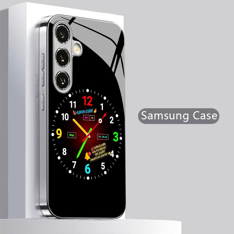 Яркая Чехол-бампер с рисунком часов 2D для Samsung S26 S25 S24 S23 S22 S21 S20 A56 A36 A16 - Защитный чехол из гальванического стекла
