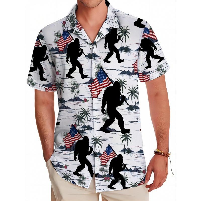 Popular Creative Element Shirt 1D Digital Printing Trend Loose Short Sleeve Shirt Tropical Hawaiian Shirt