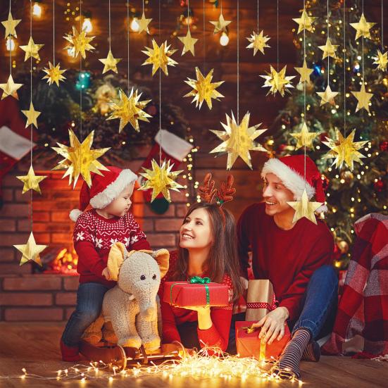 Золотая Рождественская Гирлянда Звездный Серпантин 3D Звезды Металлическая Бумага Подвесной Баннер Праздничное Украшение