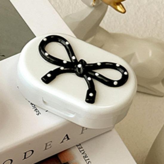 Candy Color Contact Lenses Box Cute Bow Portable Contact Lens Case with Tweezer Suction Stick Set for Travel Kit Holder