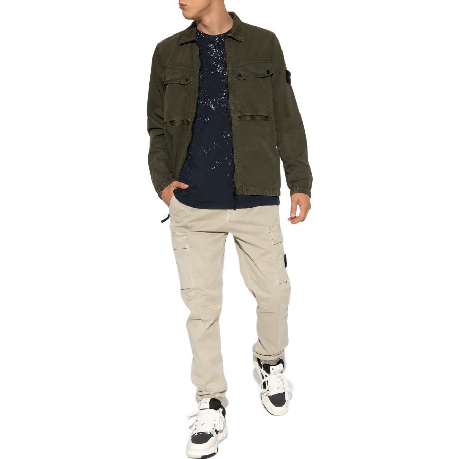STONE ISLAND FW23 Organic Cotton Washed Vintage Solid Logo Double Pocket Collar Long Sleeve Shirt Jacket Men Jackets Olive-Green 7915102WN-V0158