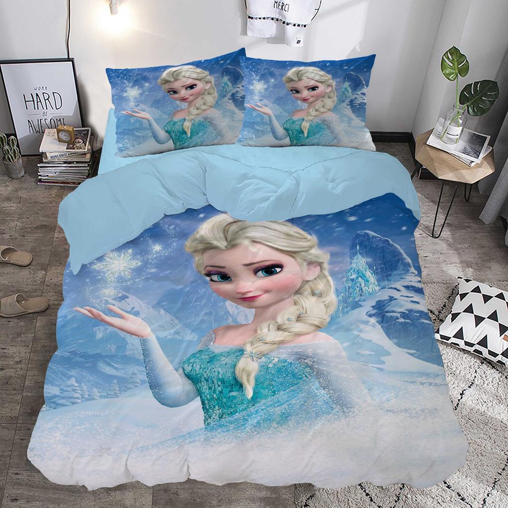 Набор постельного белья с принтом мультфильма «Холодное сердце»: Эльза и Анна, Аниме, Пододеяльник, 3 предмета, Размер Твин, Рождественские подарки