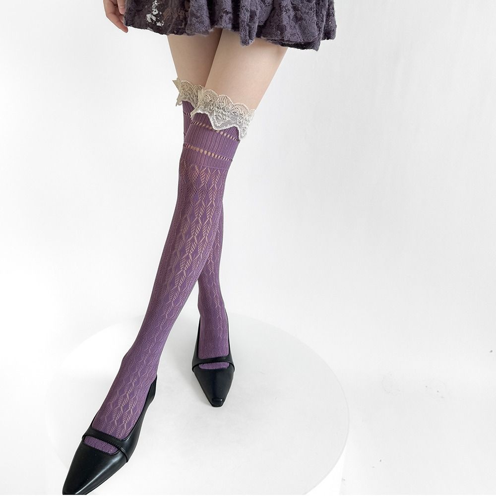 Hollow Out Long Socks Lace Trim Calf Socks Fashionable Knee-high Socks Dress