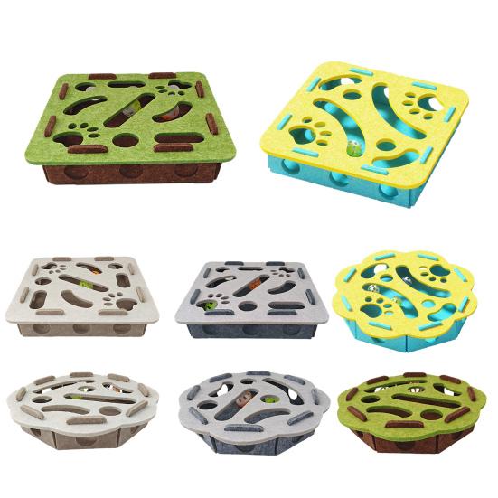 Yousheng Cat Scratch Puzzle Toy Kittens Puzzle Enrichment Box Cats Self-Play Felt Maze with 2 Bell Balls Nail File Scratch Board for Indoor Cats