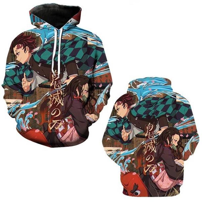 Vibrant And Comfortable Demon Slayer 3d Printed Couples Hoodies With Long Sleeves