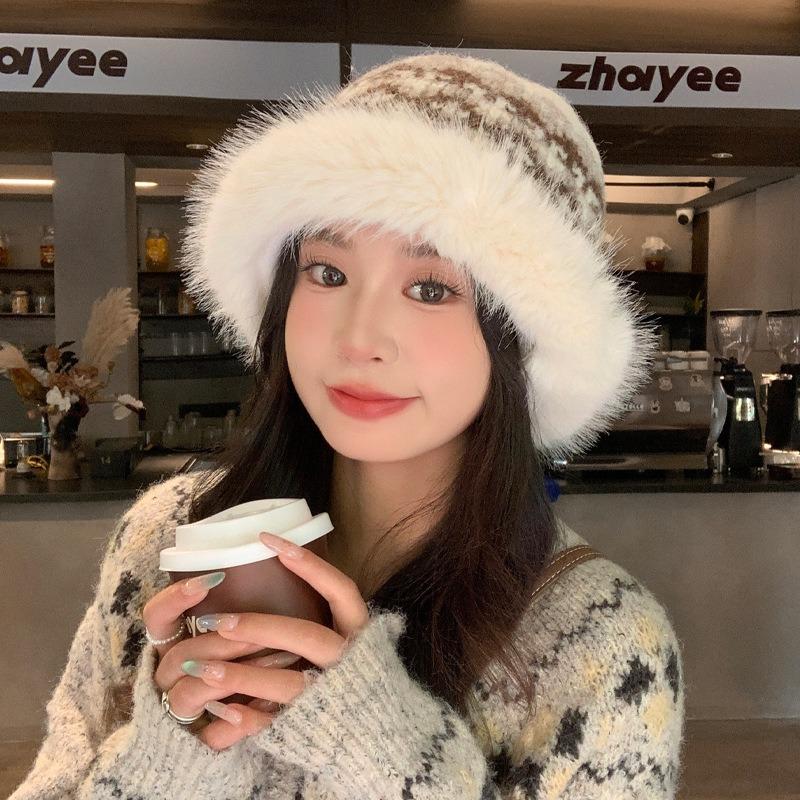 Women S Fair Isle Style Winter Fleece Warm Bucket Hat Casual Outdoor