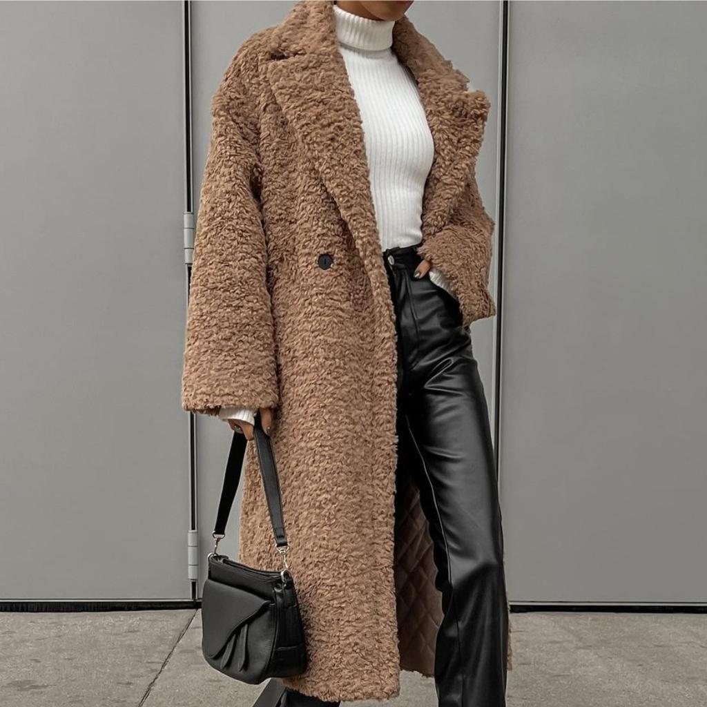 BITCED Autumn/Winter Women's Temperament Commuter Coat Long Sleeve Lapel Plush Coat for Women