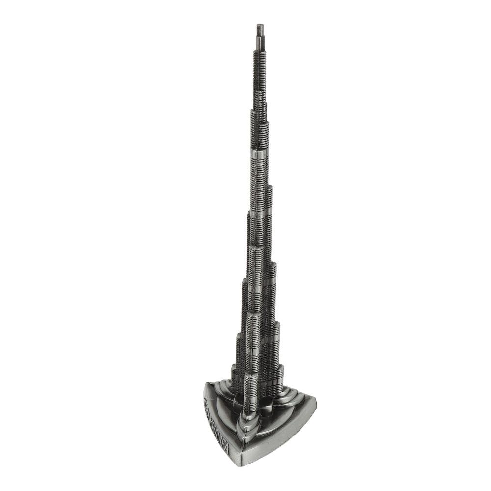 1pcs Miniature Size Dubai Landmark Building Model 8.66in Height Metal Tower Statue Home Decoration