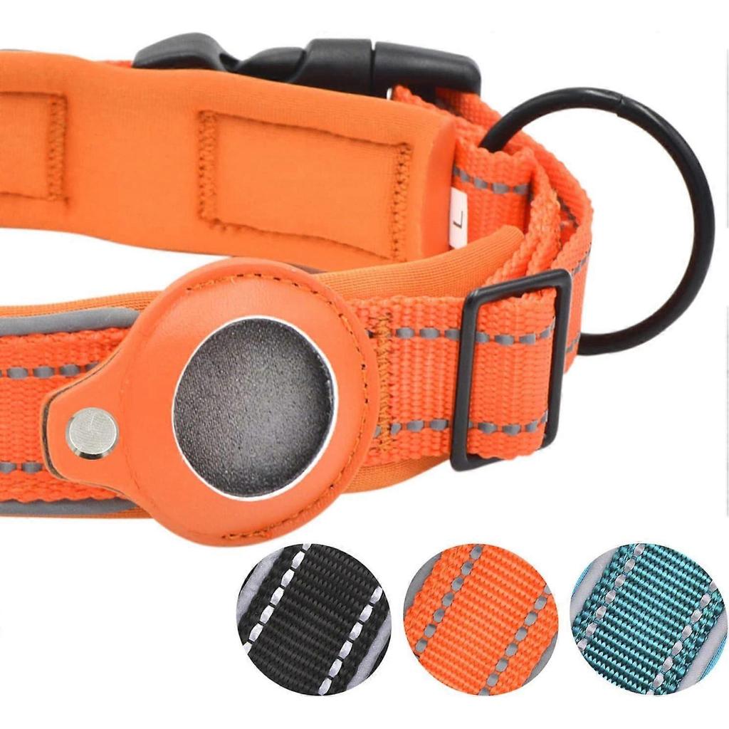 Dog Collar, Adjustable Nylon Collar for Pets with Apple Airtag Dog Collar Holder Lightweight & Comfortable Reflective Pet Collars with Quick Release B