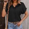 Женские модные повседневные летние и весенние однотонные рубашки-поло с короткими рукавами и принтом, блузки и рубашки