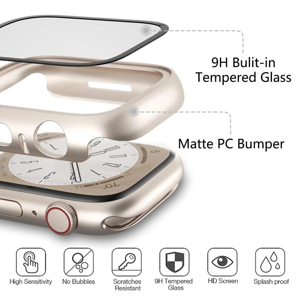 Стекло+Чехол для Apple Watch корпус 44мм 40мм 45мм 41мм 42мм 38мм ремешок Защитное стекло iwatch series 9 8 7 SE 3 корпус Аксессуары