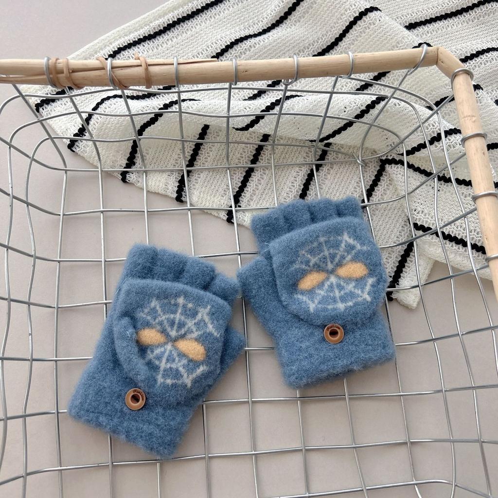 Детские мультяшные перчатки Зимние теплые для мальчиков и девочек для письма Пятипалые Человек-паук с откидным верхом Вязаные перчатки