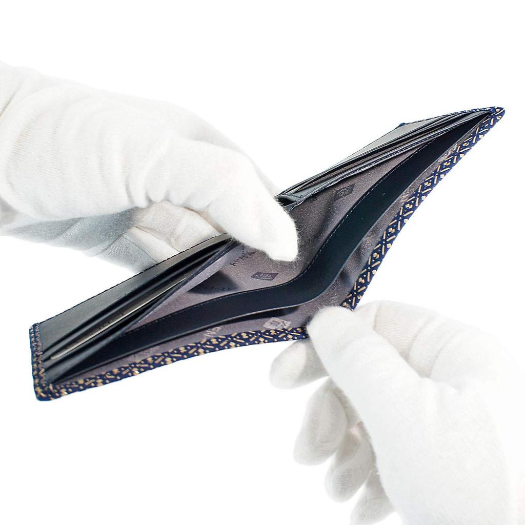 Inden Bill Compartment No Coin Navy Blue X White Gourd Pattern [Indenya] Bi-fold Wallet, I, Purse, Deerskin, Lacquer, 2005-14-007