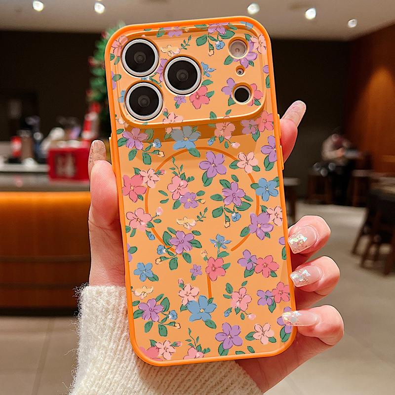Магнитный Чехол для Телефона с Рисунком Маленьких Цветов Для iPhone 17 ProMax 16 15 14 13 Pro Max Для Magsafe Беспроводной Зарядки Мягкий Край ПК Чехол