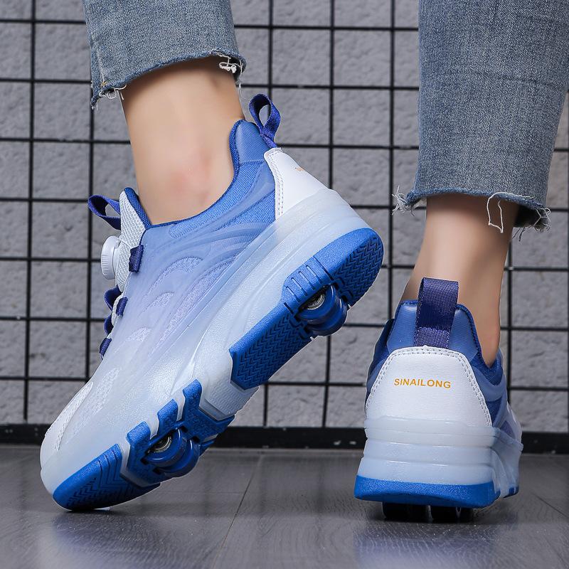 Взрывные кроссовки на роликах четырехколесные для мальчиков светящиеся двухколесные ролики детские красочные