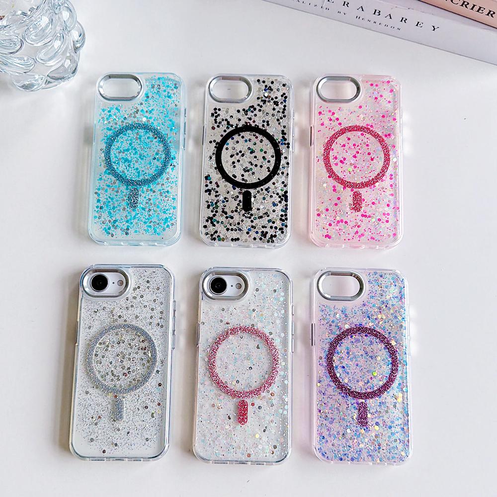 KEYSION Luxuxy Glitter Magnetic Phone Case for MagSafe for iPhone 17e 16e Soft TPU+PC Shockproof Back Cover for iPhone 16e 17e
