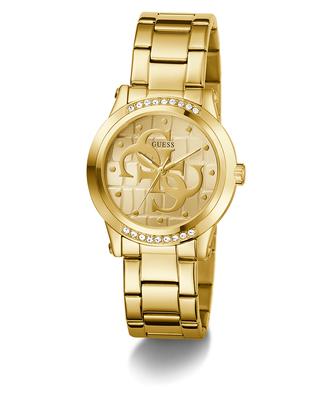 1 шт. Женские аналоговые кварцевые часы GUESS 36 мм с корпусом из нержавеющей стали золотистого цвета с ювелирными изделиями GW0861L2