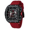 Mini Focus Men's Fashion Sports Watch (Chronograph/Waterproof/Luminous/Calendar) with Silicone Strap, Quartz Movement, Red/Black, Classic Style
