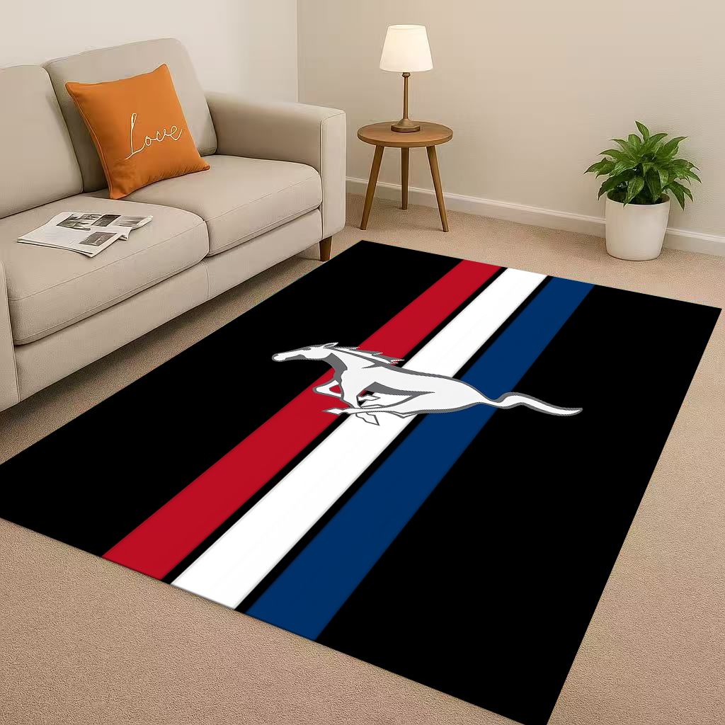 HD Mustang Racing Car Logo Moto Living Room Non-Slip Area Rug Carpet for Bedroom Playroom Sofa,Easy Clean Home Decor Doormat