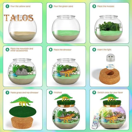 1 Set Light-up Dinosaur Terrarium Kit with LED Glow-in-the-dark Painting DIY Kids Dino Microlandscape Night Lamp Crafts Toy Kit Toddler Boys Girls