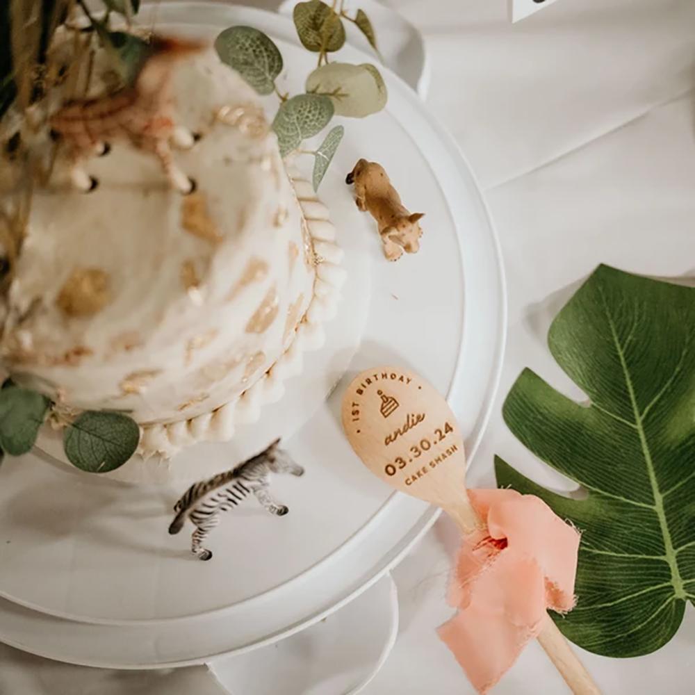 Custom First Birthday Cake Smash Spoon First Birthday Photo Prop Bow Wooden Spoon Kitchen Decor Cooking Utensils Baking Supplies