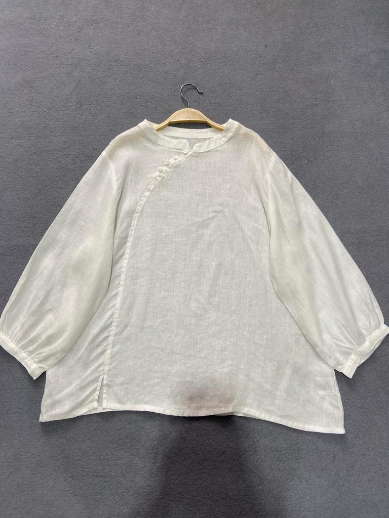 Johnature Винтажные льняные однотонные простые рубашки, летние тонкие повседневные свободные женские блузки