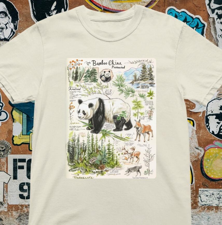 Panda T Shirt Botanical Wildlife Art Protected Species Illustration