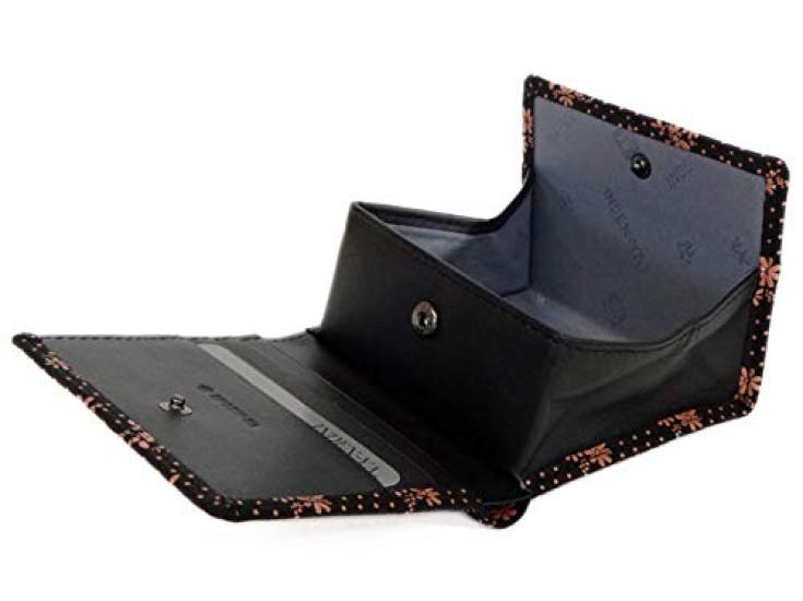 Inden bifold bill compartment box type coin black background x pink cosmos pattern [Indenya] wallet, H, purse, deerskin, lacquer, 2204-51-175