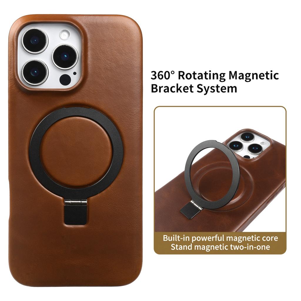 Чехол из натуральной кожи с подставкой для iPhone 16 Pro Max 16e 15pro 14 13 12 11, полностью закрывающий телефон, крышка + магнитный держатель