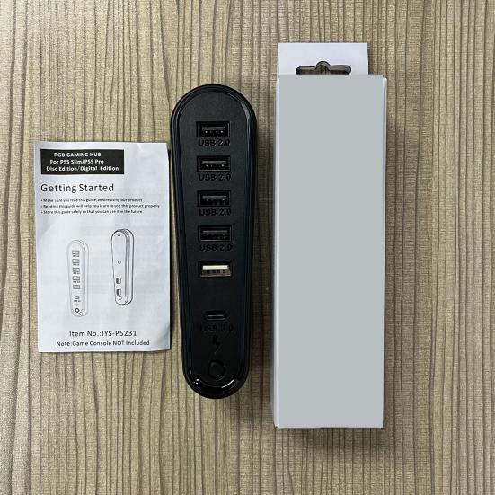 6-портовый USB-концентратор с RGB-подсветкой, подключение и использование без установки драйверов, удобная передача данных, пользовательский интерфейс. USB-концентратор расширения для PS 5 Pro/PS5 Slim.