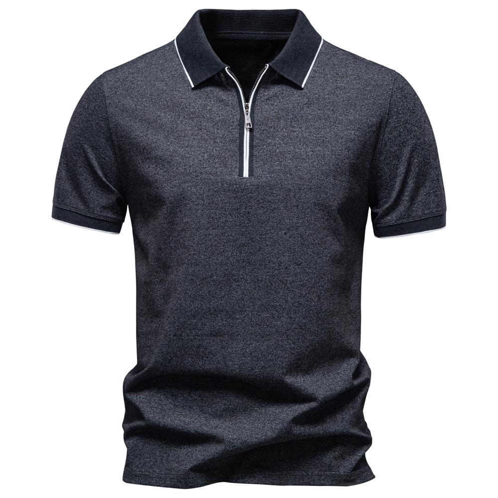 2026 Men's Polo Shirts Cotton Blend Short Sleeve Solid Color Zippered Polo Soft Breathable Casual Polo Shirt for Men