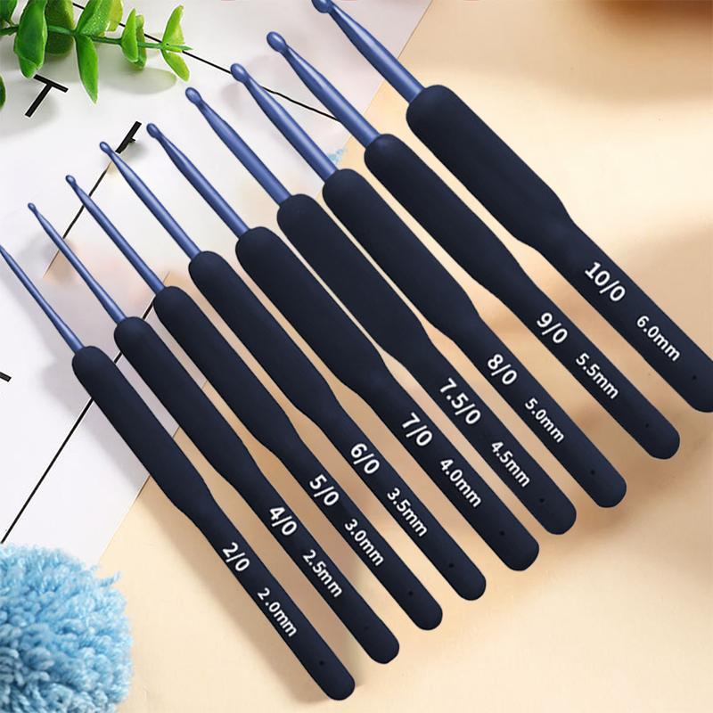 2mm-6mm Silicone Handle Knitting Needle Sweater Hook Blue Soft Handle Crochet Hooks Aluminum Crochet