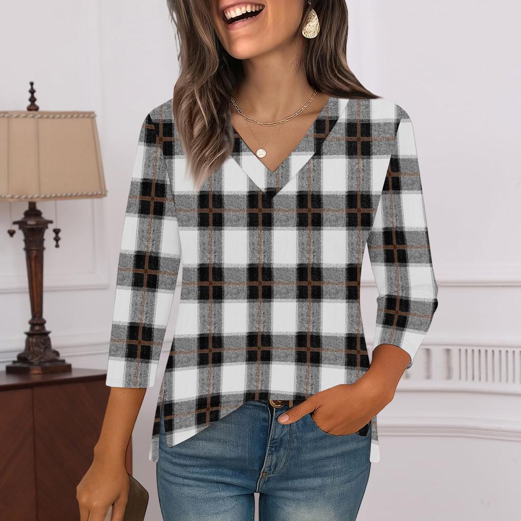 3/4 Sleeve Shirts For Women  Print Graphic Tees Blouses Casual Plus Size Basic Tops Pullover