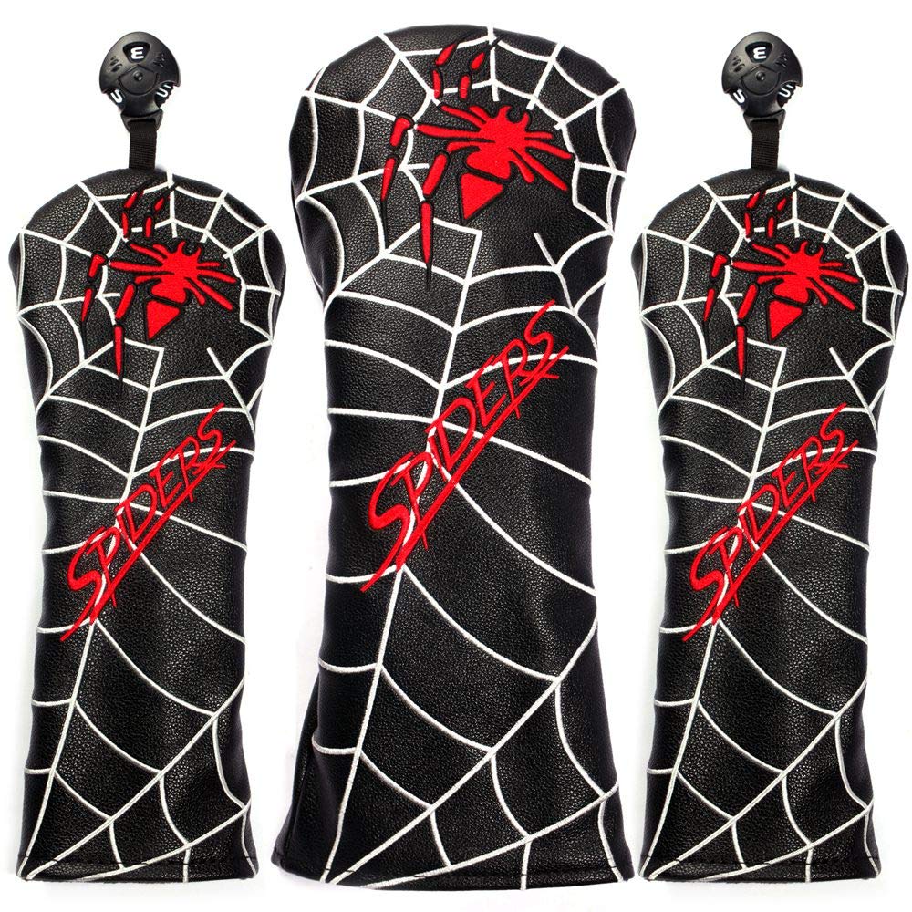 Golf Head Cover Driver Cover 1 Piece Wood FW Cover 2 Pieces Spider Conversion Doug Included Spiders Spider 3 Piece Set / (Black)