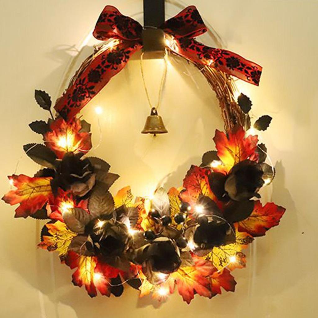 Halloween Wreaths For Front Door Fake Leaves Ornament 16 Inch Realistic Maple Leaves Berry Halloween Wreath For Indoor Outdoor